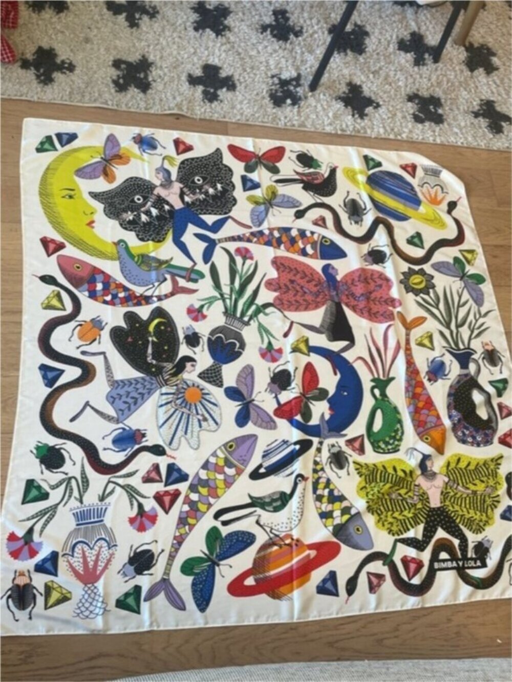 Bimba y Lola Botanical Scarf Anthropologie Floral Square Silk Blend Spain Multic - Picture 5 of 8